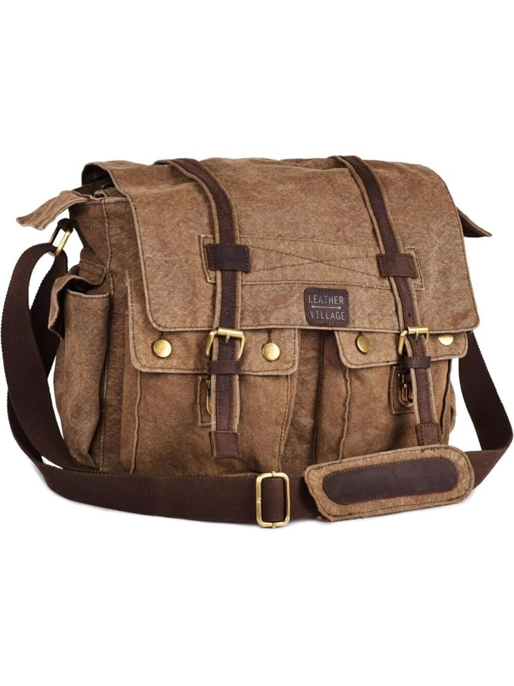 Men's Tan Canvas Messenger Shoulder Bag Stylish Crossbody Satchel for Office